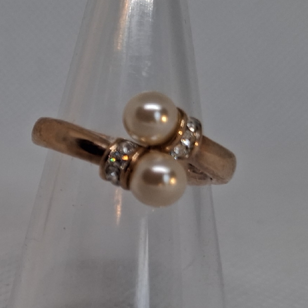 Classic Pearl & Crystal Accent Gold Ring - Women's Jewelry